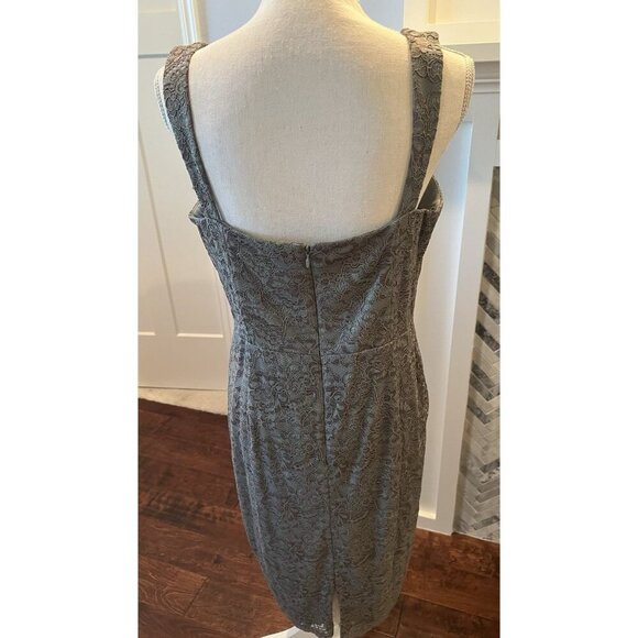 Adrianna Papell Dress Size 12 Grayish-Sage Green w/Gold Shimmer Lace Overlay - Picture 6 of 10